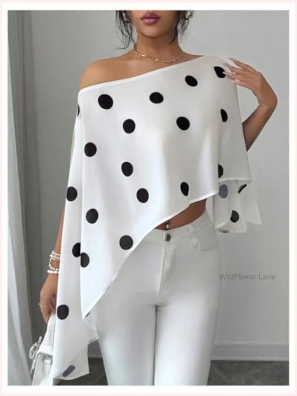 Polka Dot Off Shoulder Cape Poncho Top Chiffon Wrap Shawl